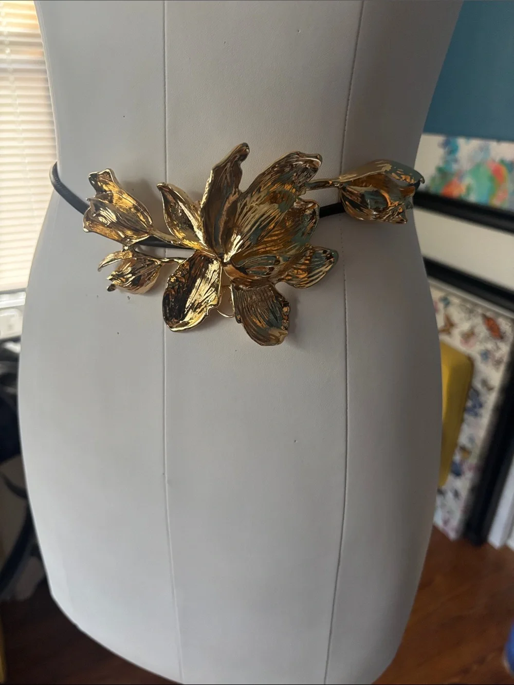 Gold Floral Statement Belt - Women's Accessory